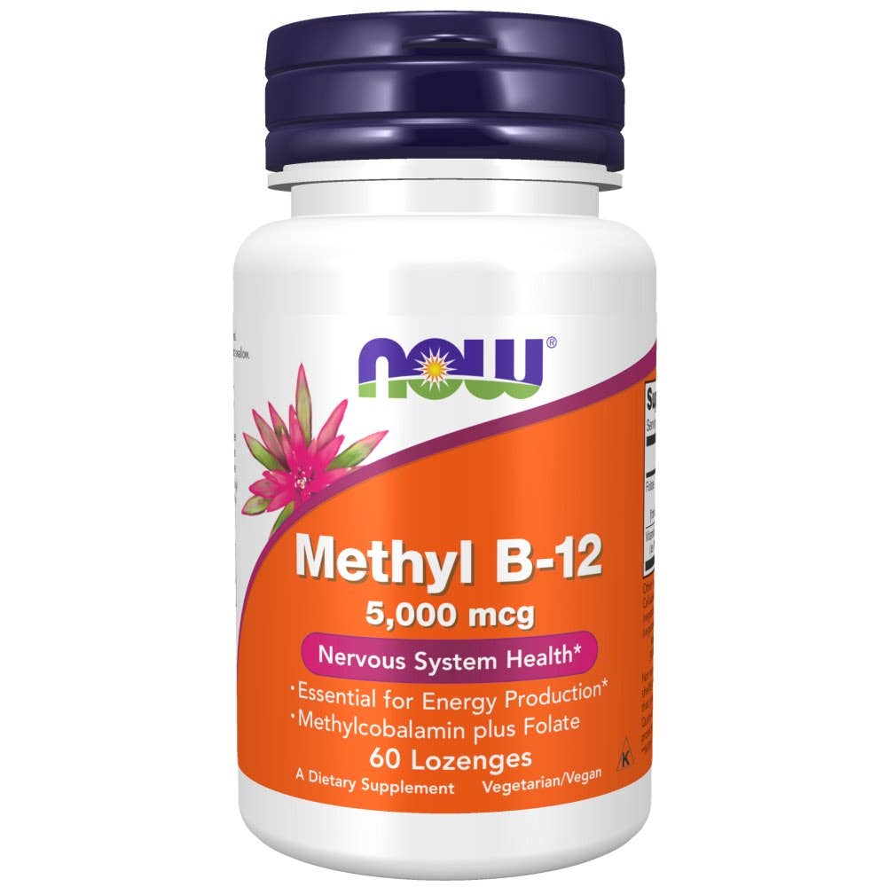 Now® Foods NOW Methyl B12 with Folic Acid (Vitamín B12 + Kyselina Listová v aktivních formách), 5000 mcg, 60 pastilek Obrázek