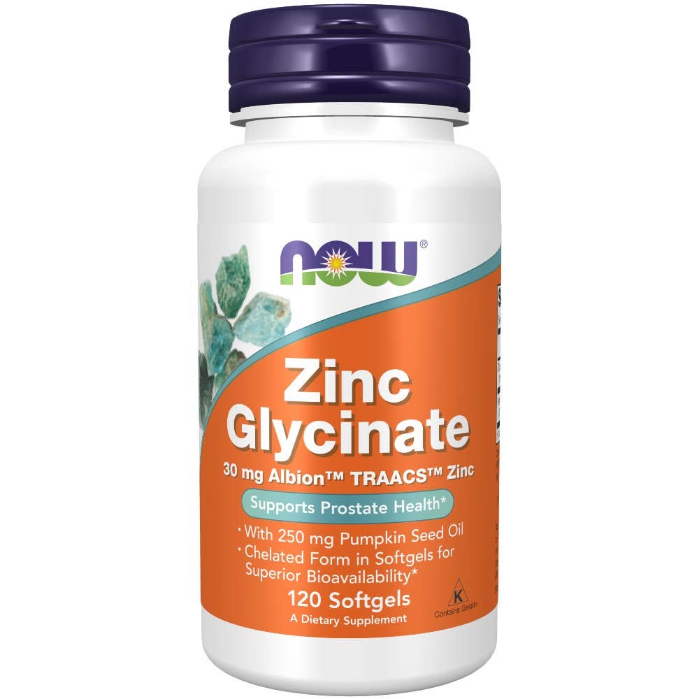 Now® Foods NOW Zinc Glycinate (zinek bisglycinát + dýňový olej), 30 mg, 120 softgel kapslí Obrázek