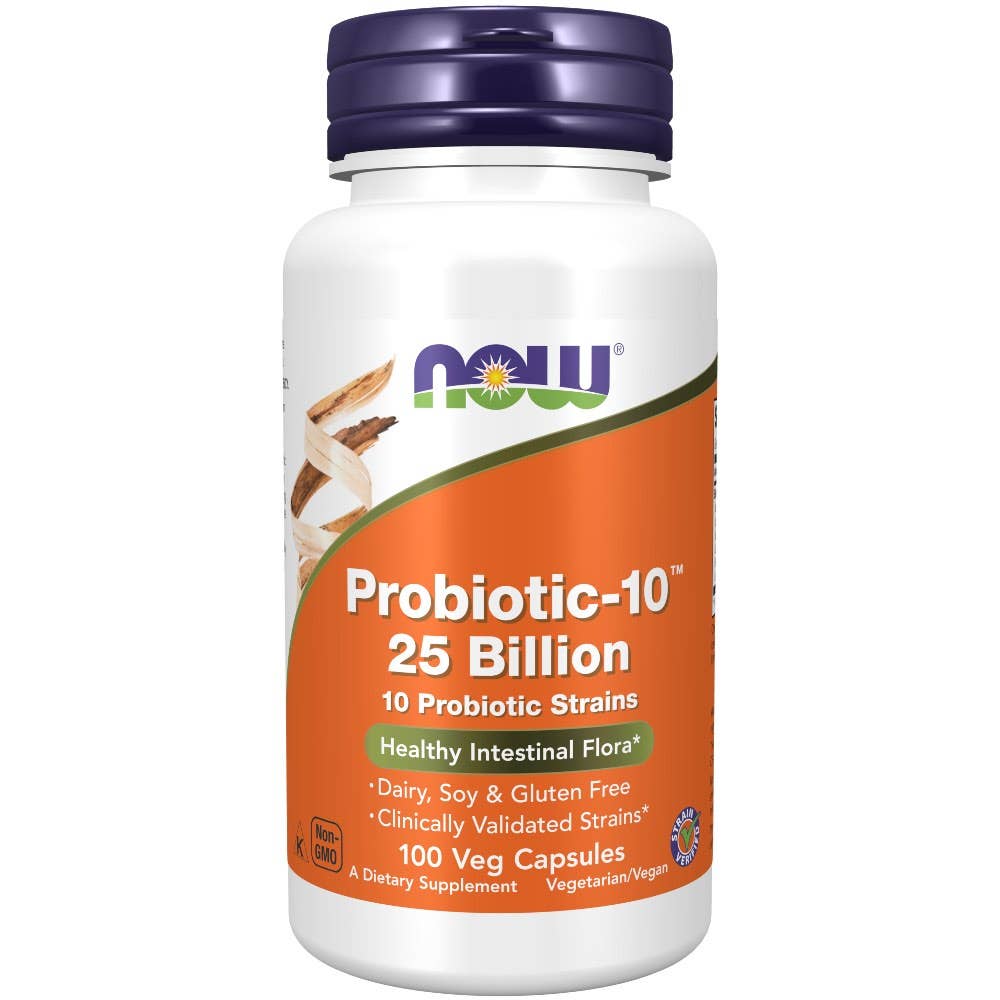 Now® Foods NOW Probiotic-10, probiotika, 25 miliard CFU, 10 kmenů, 100 rostlinných kapslí Obrázek