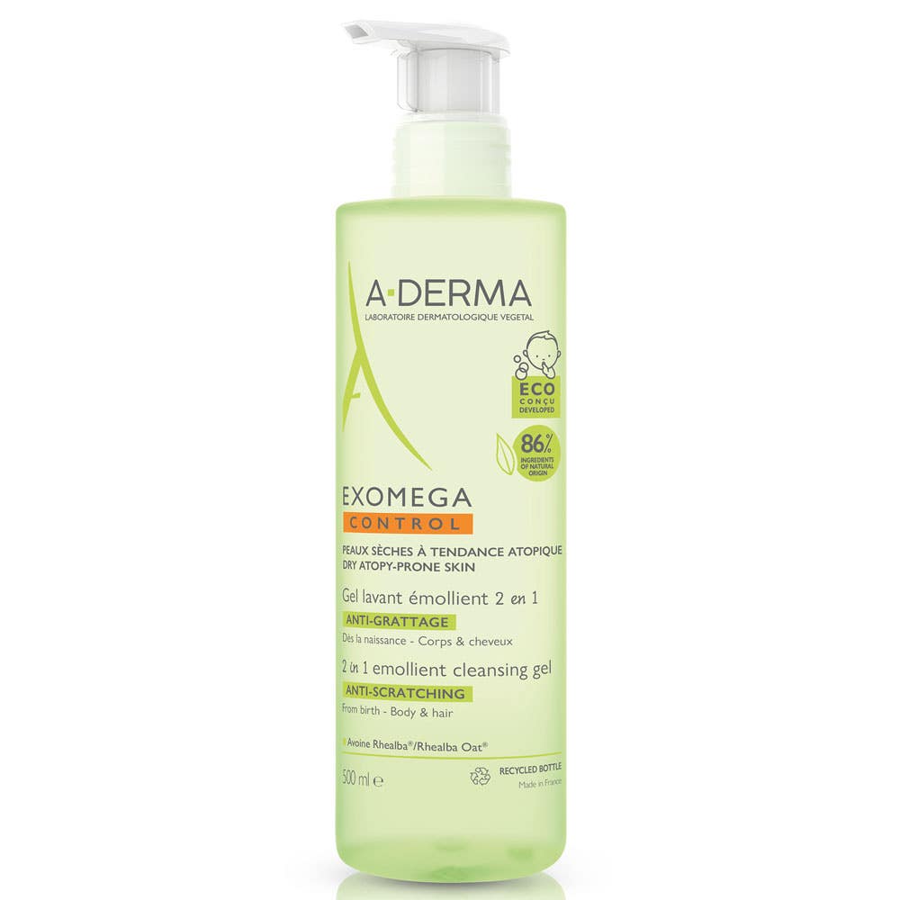 A-Derma Exomega Control Zvláčňující mycí gel pro suchou kůži se sklonem k atopii 2v1 500 ml 