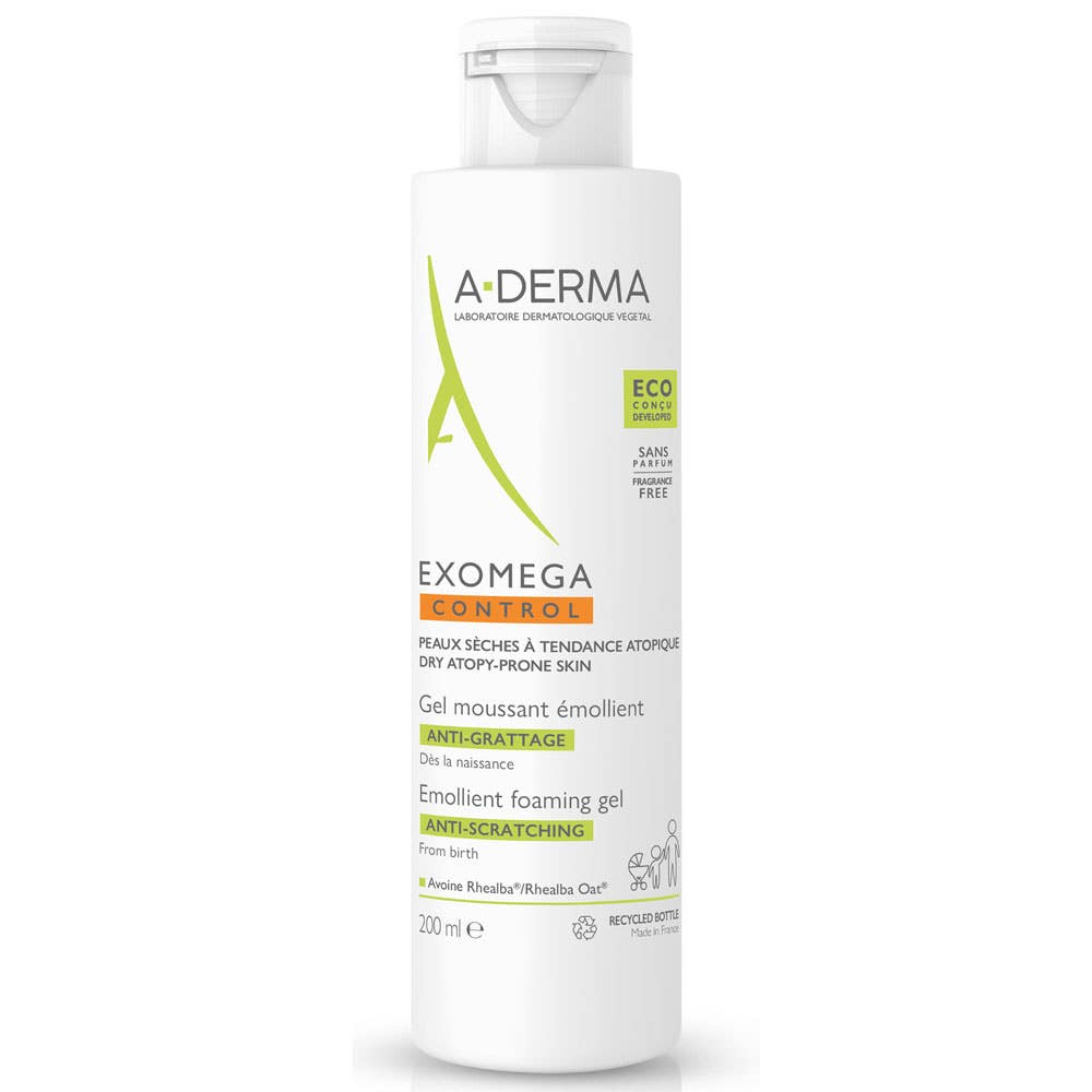 A-Derma Exomega Control Zvláčňující pěnivý gel pro suchou kůži se sklonem k atopii 200 ml