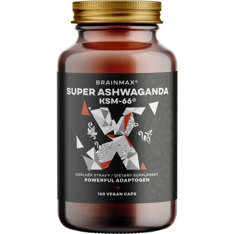 BrainMax Super Ashwagandha extrakt KSM-66®, Ašvaganda extrakt, 100 rostlinných kapslí