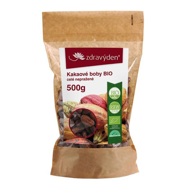 Zdravý den Kakaové boby BIO celé nepražené 500g