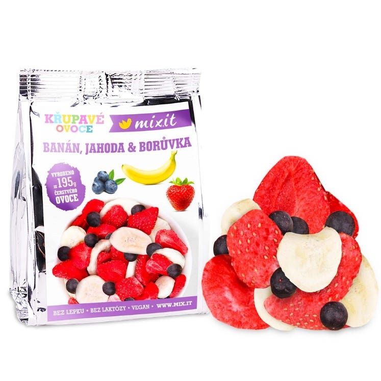 Mixit Křupavé ovoce do kapsy - Křupavý banán, jahoda, borůvka 23 g
