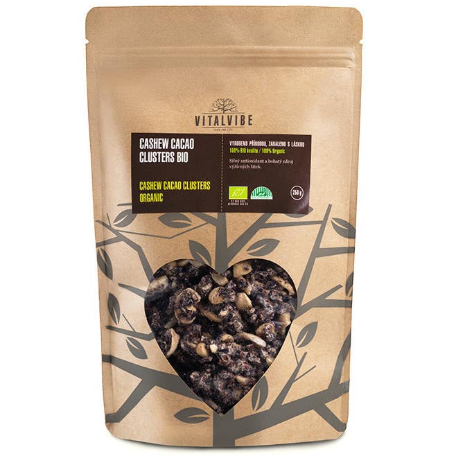 Vitalvibe Cashew Cacao Clusters - Drcené kakaové boby s kešu oříšky BIO 250 g 