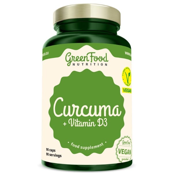 GreenFood Nutrition Curcuma + Vitamín D3 90 kapslí