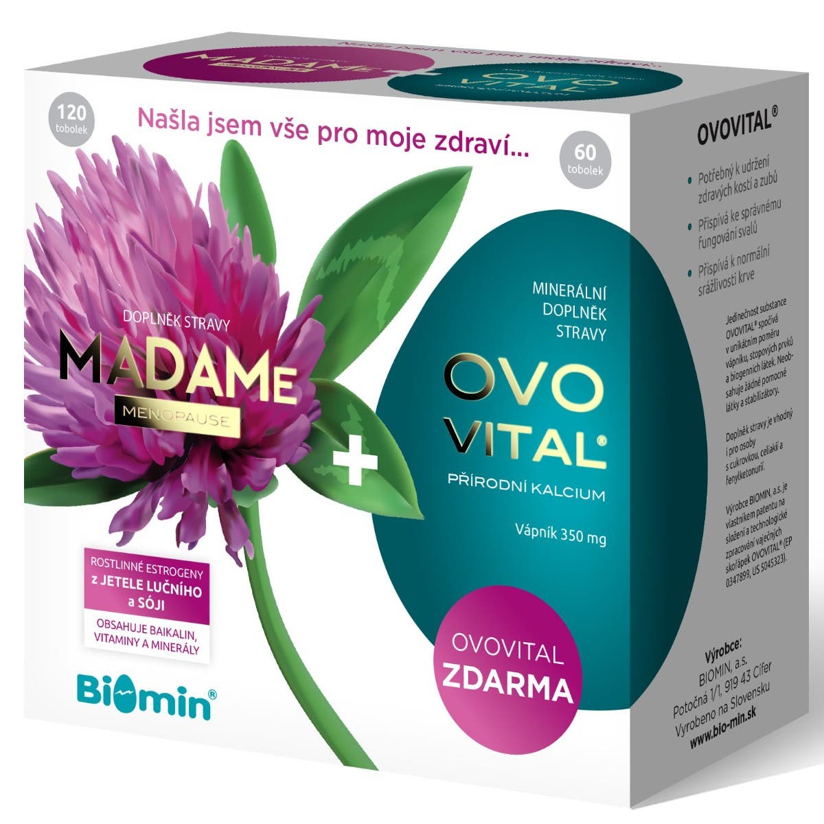 Biomin Dárkový balíček MADAMe Menopause 120 tobolek a Calcium ovovital 60 tobolek