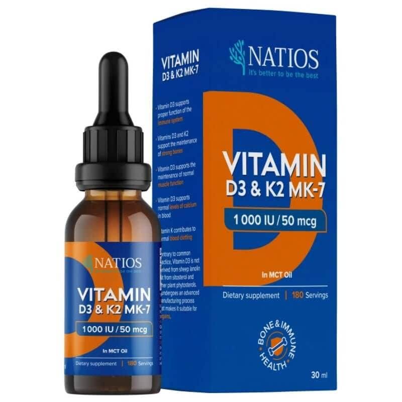 Natios Vegan Vitamin D3 & K2 MK-7 1000 IU – kapky v MCT oleji 30 ml 
