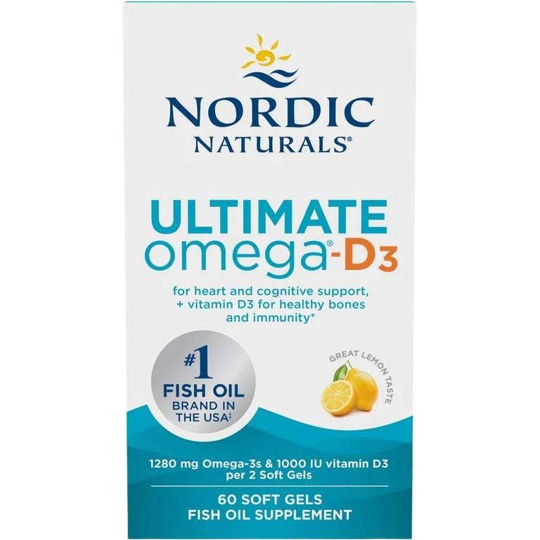Nordic Naturals Ultimate Omega + Vitamín D3 1280 mg + 1000 IU – citron 60 kapslí