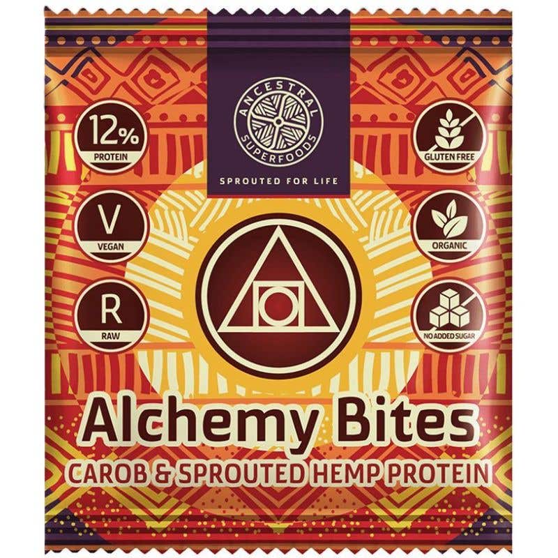 Ancestral Superfoods Alchemy Bites - Raw sušenky - karob a protein z naklíčených konopných semen BIO 40 g