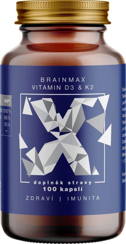 BrainMax Vitamin D3 & K2 - D3 5000 IU a K2 jako MK7 150 mcg 100 kapslí