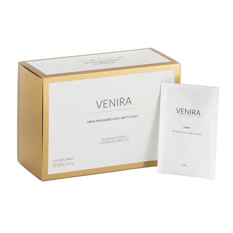 Venira kolagenový nápoj s jahodovou příchutí pro krásné vlasy, nehty a pleť 30 x 6,3 g