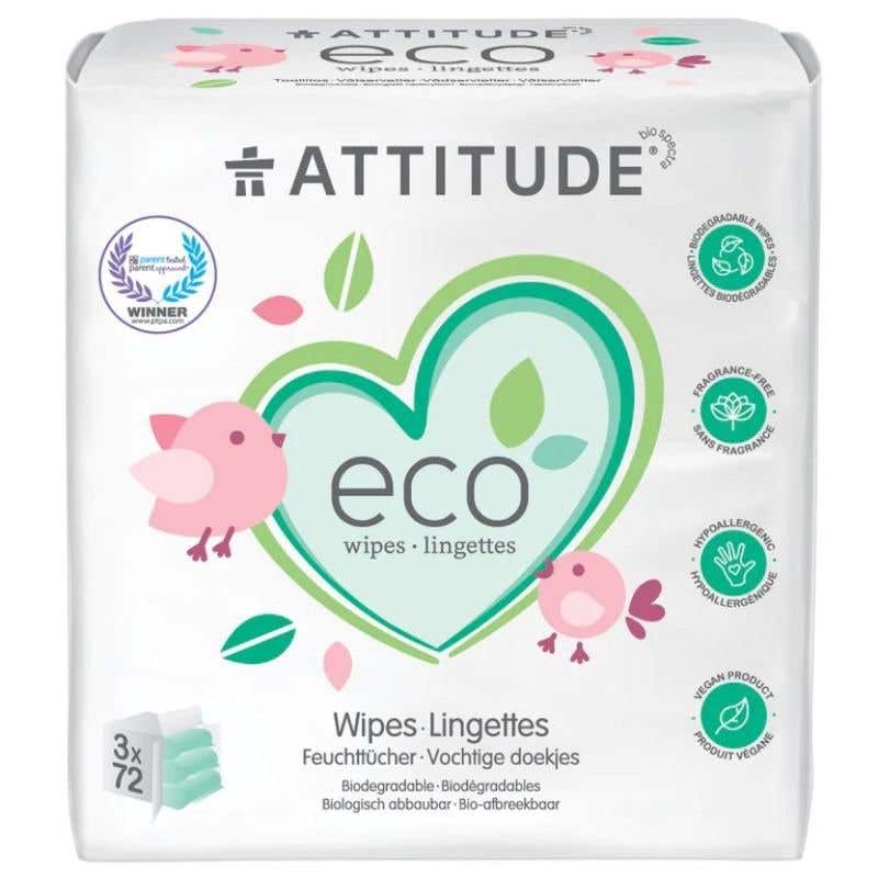 Attitude Vlhčené ubrousky bez vůně výhodné balení 3 x 72 ks