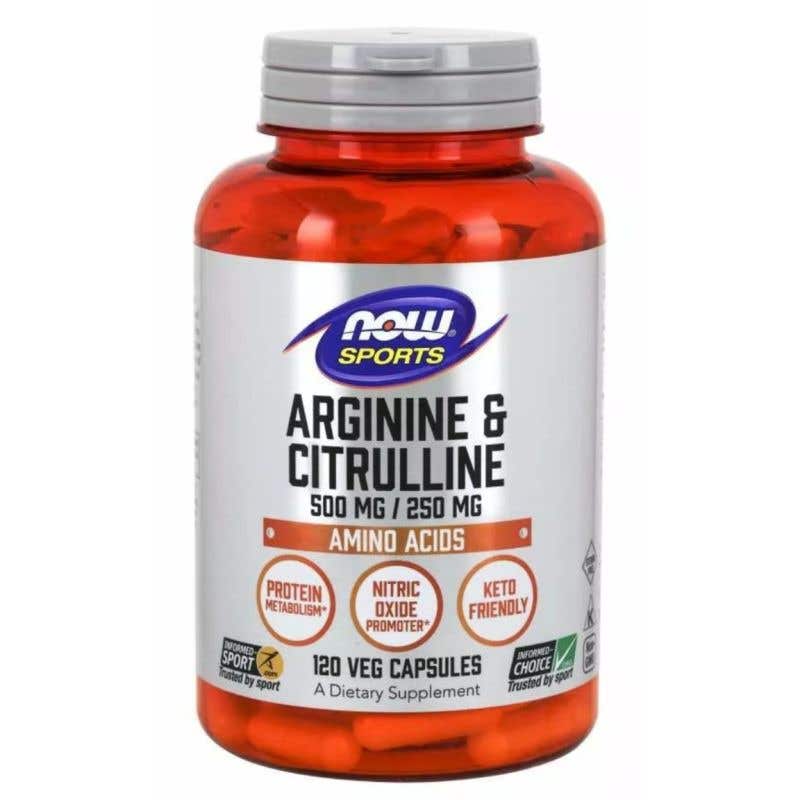 Now Foods Arginin 500 mg a Citrulin 250 mg 120 rostlinných kapslí