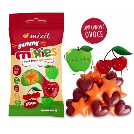 Mixit Ovocné Mixies - Přírodní želé bonbóny s příchutí jablko a třešeň 35 g