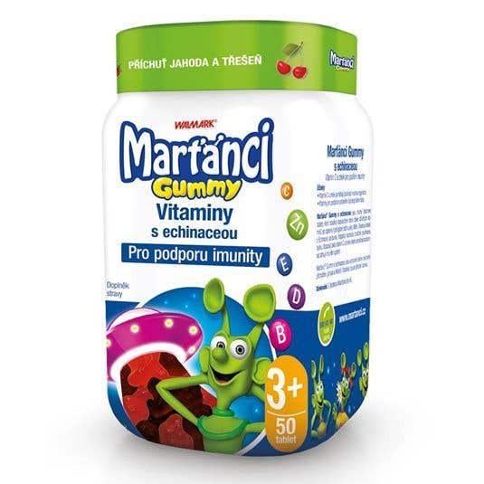 Walmark Marťánci Gummy s echinaceou příchuť jahoda a třešeň 50 tablet