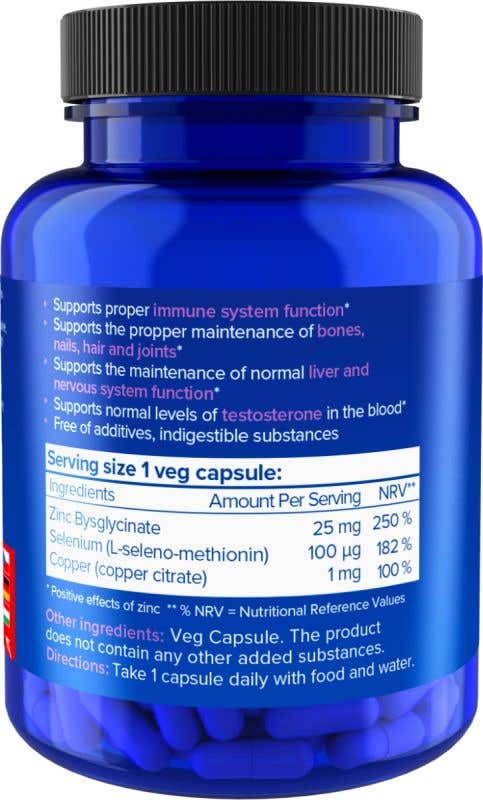 Natios Zinc Chelated Complex - Zinek, selen a měď 25 mg 100 veganských kapslí