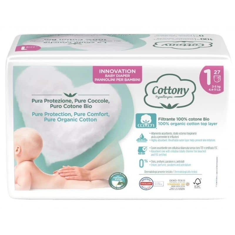Cottony Jednorázové dětské pleny z bio bavlny 1 2-5 kg 27 ks