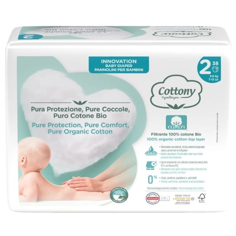 Cottony Jednorázové dětské pleny z bio bavlny 2 3-6 kg 38 ks