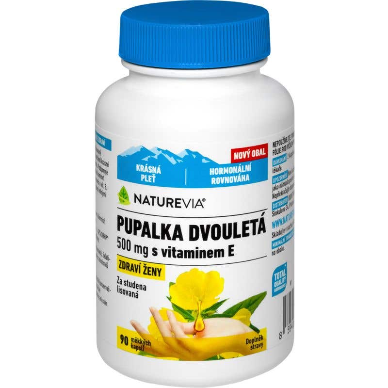 Swiss NatureVia Pupalka dvouletá 500mg + vitamin E 90 kapslí