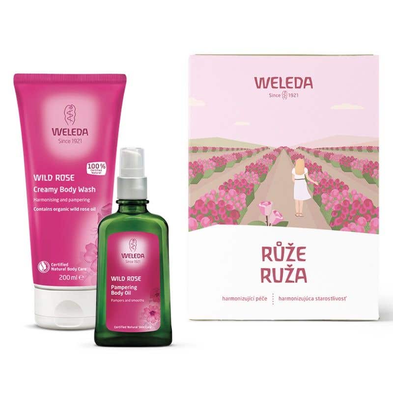 Weleda set Růžová pěsticí péče, sprchový krém 200ml + pěstící olej 100ml