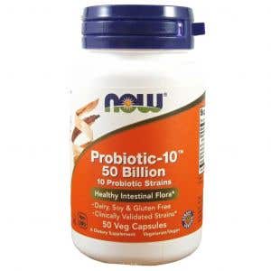 Now Probiotic-10 probiotiká 50 miliárd živých zárodkov 10 kmeňov 50 rastlinných kapsúl