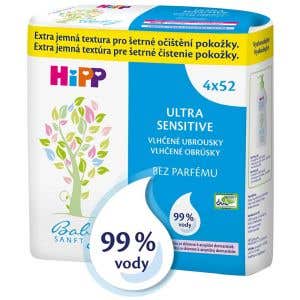 HiPP Babysanft Čistící vlhčené ubrousky Ultra Sensitive bez parfému 4x52ks