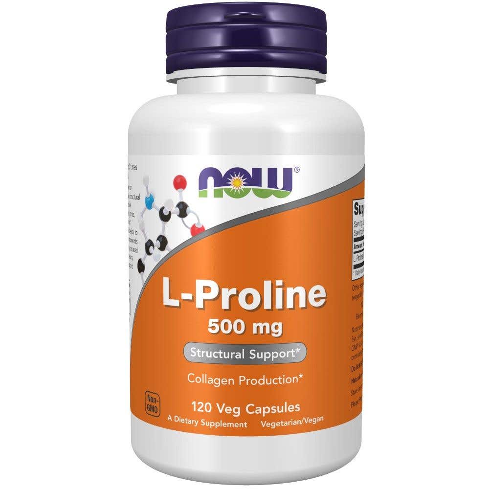 Now Foods L-Prolin 500 mg 120 rostlinných kapslí