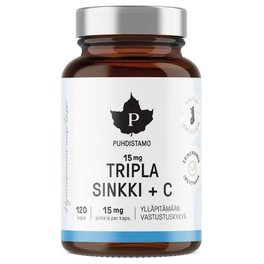 Puhdistamo Triple Zinc 15 mg + Vitamin C - Zinek a vitamín C 120 kapslí