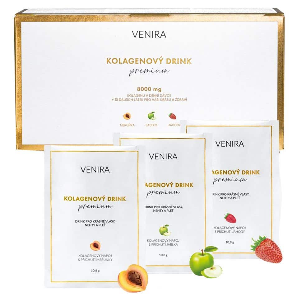 Venira Premium Kolagenový drink pro vlasy, nehty a pleť - meruňka, jablko, jahoda 30 sáčků