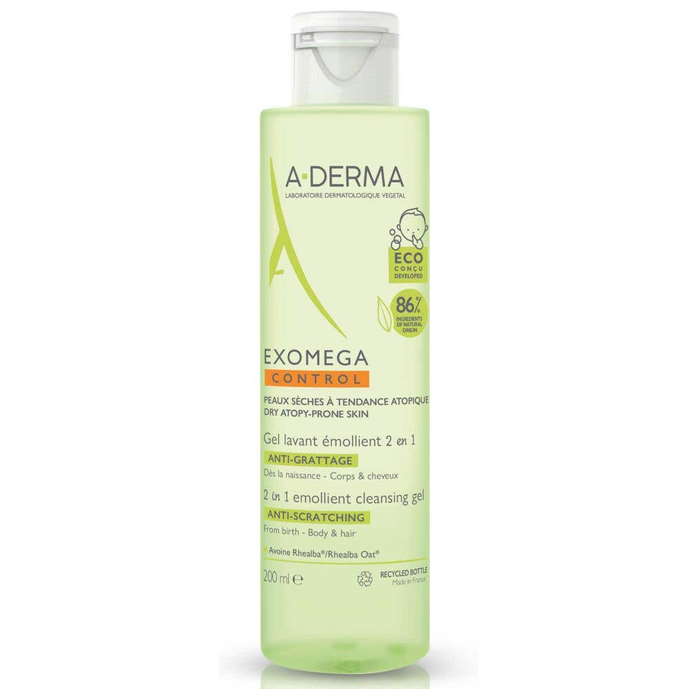 A-Derma Exomega Control Zvláčňující mycí gel pro suchou kůži se sklonem k atopii 2v1 200 ml 