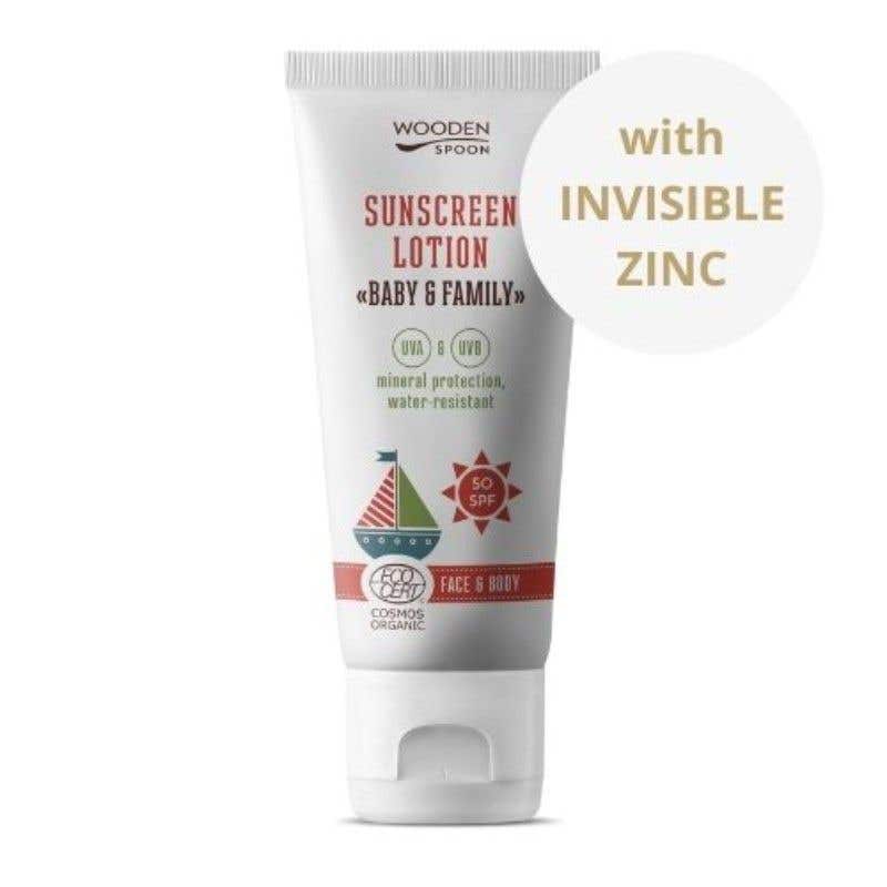 Wooden Spoon Opalovací tělové mléko Baby & Family SPF 50 BIO 100 ml