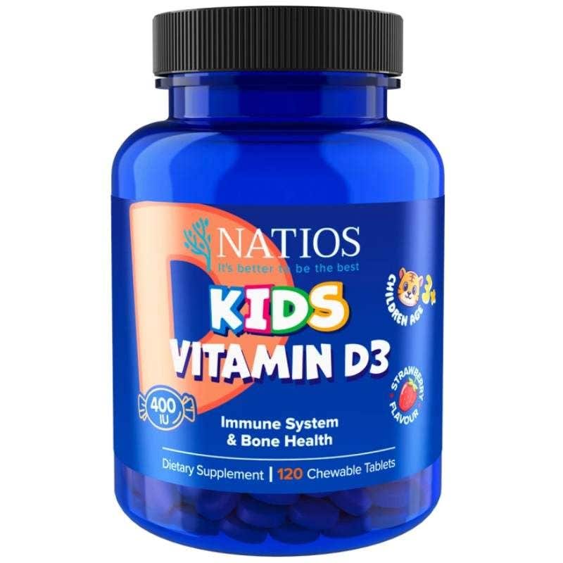 Natios Kids Vitamín D3 400 IU 120 jahodových cucacích tabletek