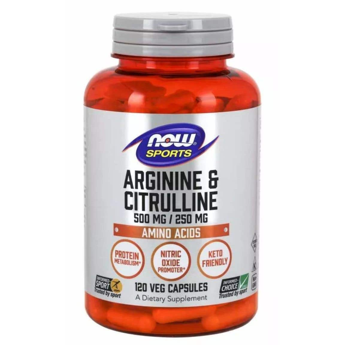 Now Foods Arginin 500 mg a Citrulin 250 mg 120 rostlinných kapslí