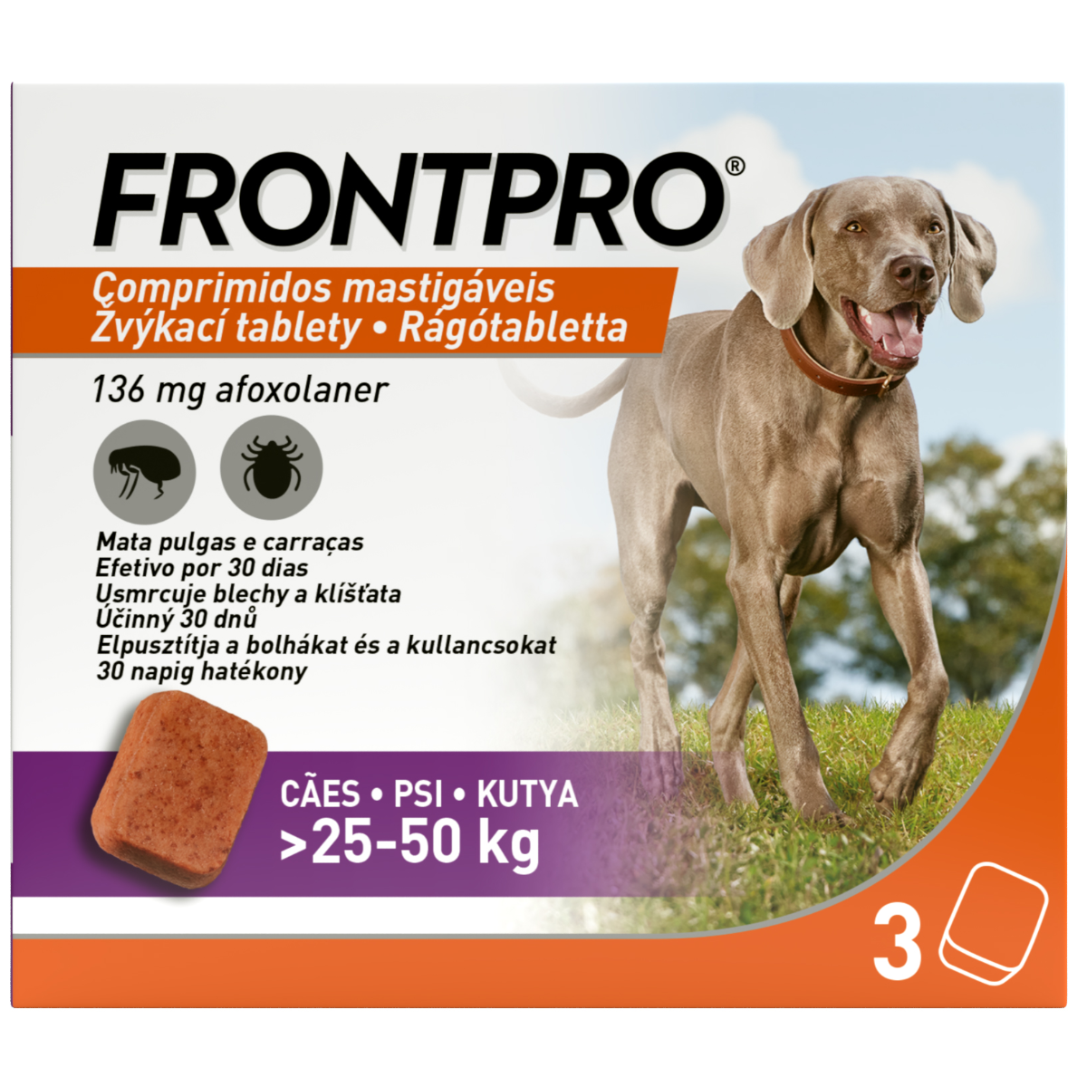 Frontpro pre psov 25–50 kg 3 žuvacie tablety