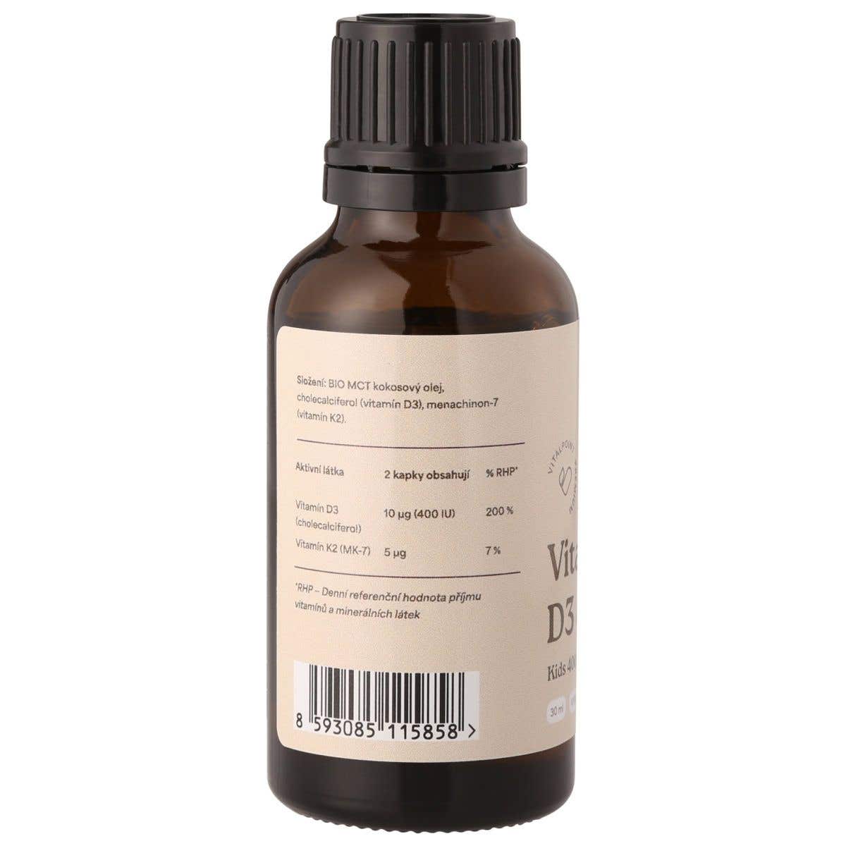Vitalpoint Premium Kids Vitamín D3 & K2 400 IU pro děti v BIO MCT oleji 30 ml