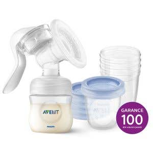 Avent Odsávačka materského mlieka manuálna 1 ks + VIA poháriky s viečkom 180 ml 5 ks