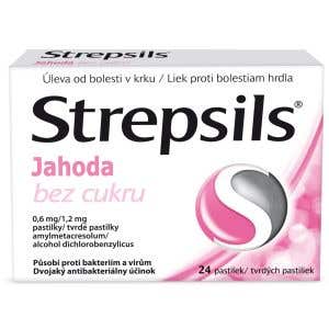 Strepsils Jahoda bez cukru 0,6 mg/1,2 mg 24 pastiliek
