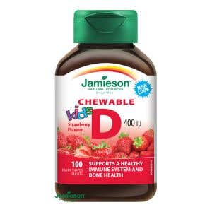 Jamieson Vitamín D3 Kids 400 IU tablety na cmúľanie s príchuťou jahody pre deti 100 tabliet
