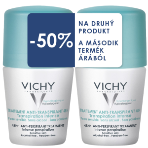 Vichy Deo roll-on Antiperspirant DUO 48h bez škvŕn 2x50 ml