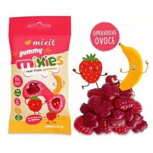 Mixit Ovocné Mixies - Prírodné želé cukríky s príchuťou jahody a banánu 35 g