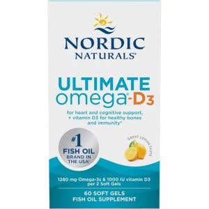 Nordic Naturals Ultimate Omega + Vitam&iacute;n D3 1280 mg + 1000 IU &ndash; citron 60 kapsl&iacute;