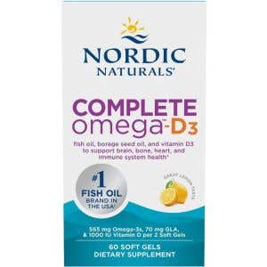 Nordic Naturals Complete Omega + Vitam&iacute;n D3 565 mg + 1000 IU s př&iacute;chut&iacute; citronu 60 kapsl&iacute;