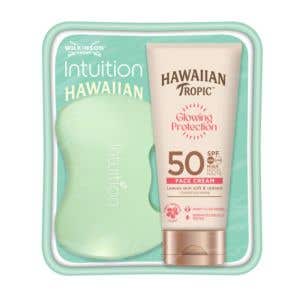 Hawaiian Tropic Glowing Protection Krém na opaľovanie na tvár SPF 50 50 ml + Wilkinson Holiaci strojček mini v taštičke