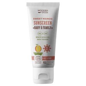 Wooden Spoon Baby & Family Opalovací tělové mléko Mango BIO SPF 50 150 ml