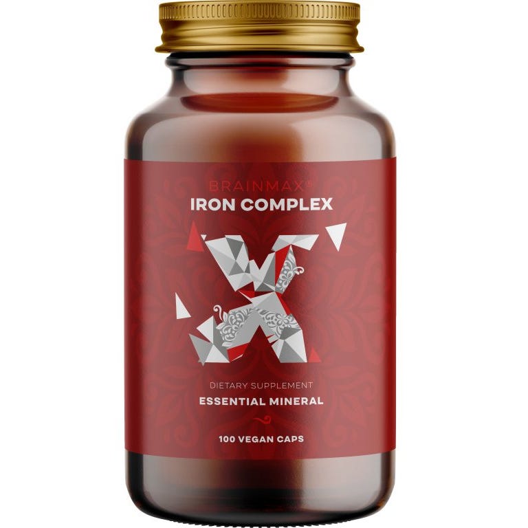 BrainMax Iron Complex, železo bisglycinát, 25 mg, 100 rostlinných kapslí Obrázek