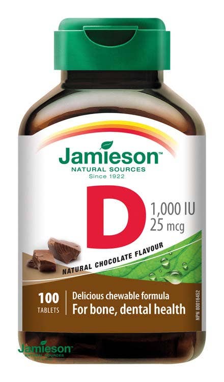 Jamieson Vitamín D3 1000 IU čokoláda cucací 100 tablet