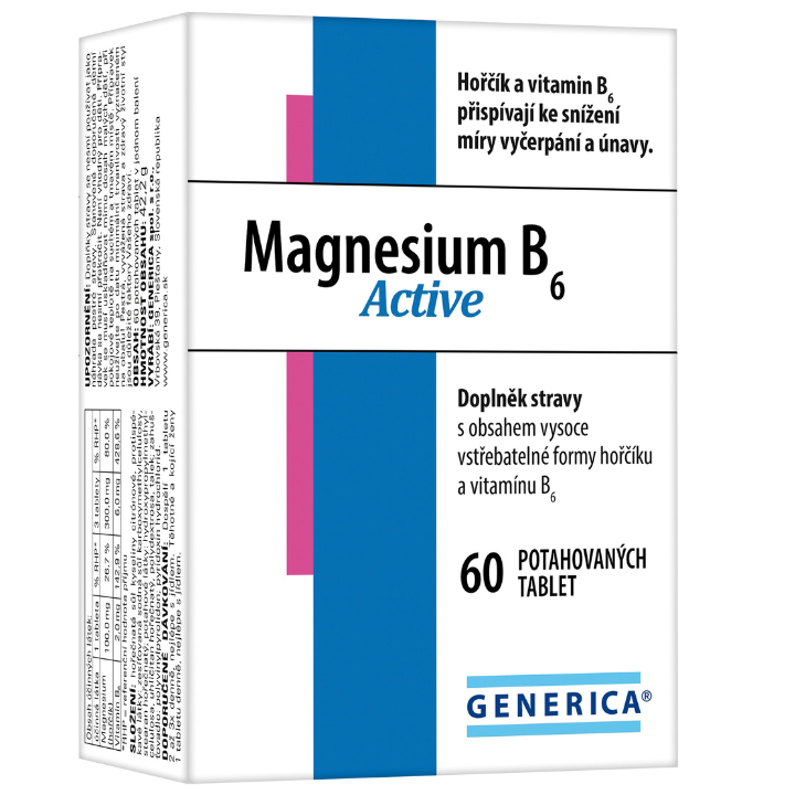 Generica Magnesium B6 Active - Horčík s vitamínem B6 60 tablet