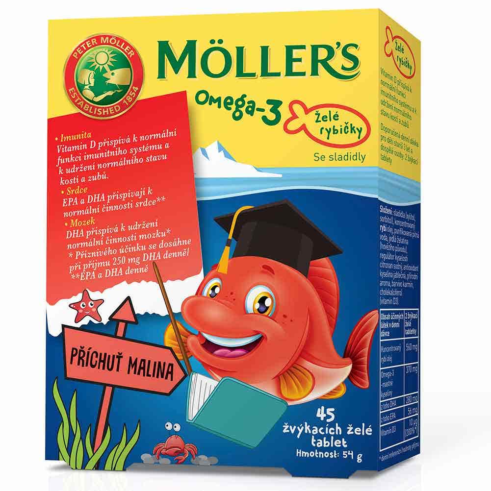 Mollers Omega 3 Želé Rybičky malinová příchuť 45 tablet