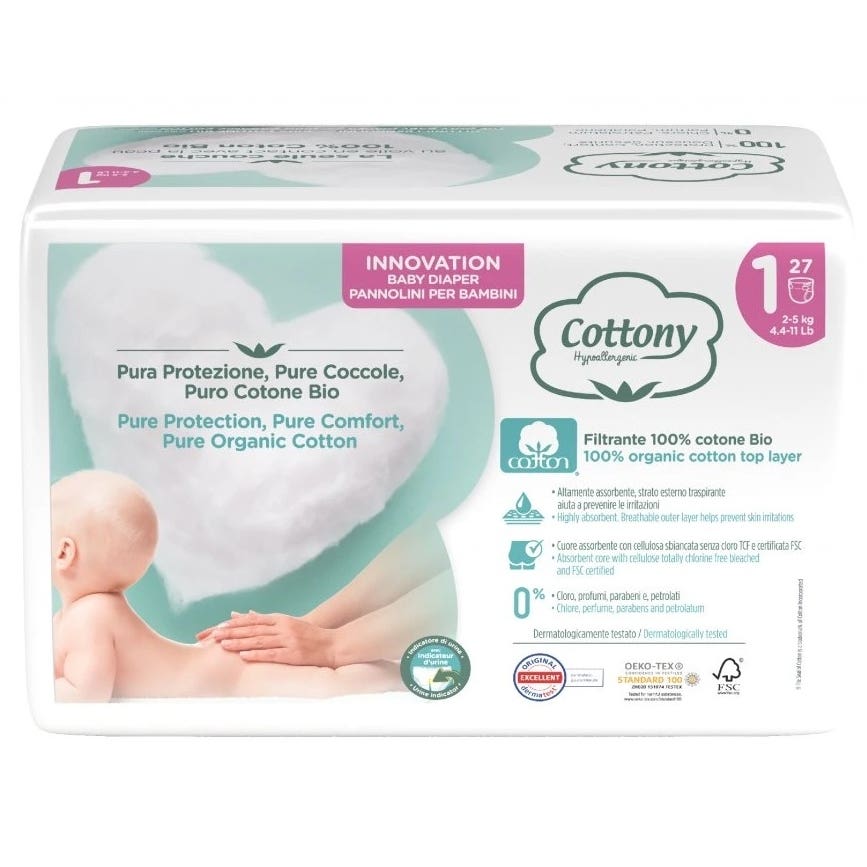 Cottony Jednorázové dětské pleny z bio bavlny 1 2-5 kg 27 ks